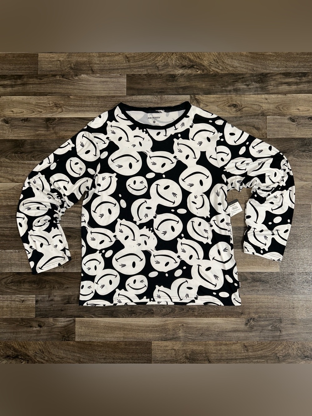Joe Boxer Smiley Face Sueded Sleep Shirt Men’s M Black White NWT